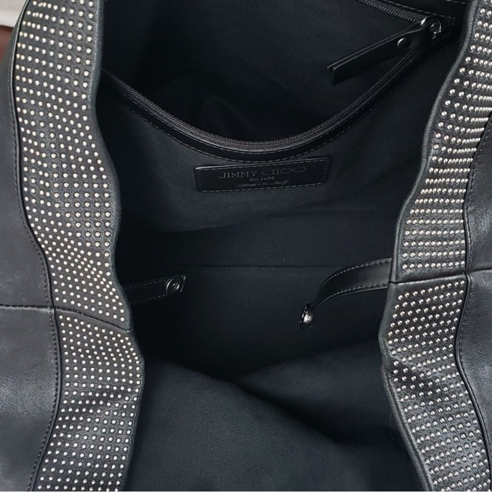 Jimmy Choo Black In or Out Tote Bag, beautiful lamb skin with Silver studs - Picture 9 of 16